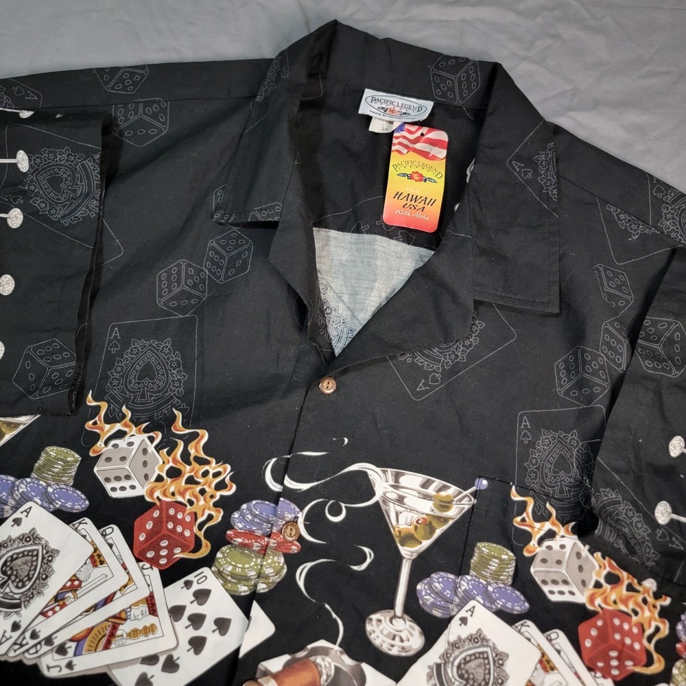 New Pacific Legend Hawaiian Shirt Men's 3XL Poker Las Vegas All Over Print NWT